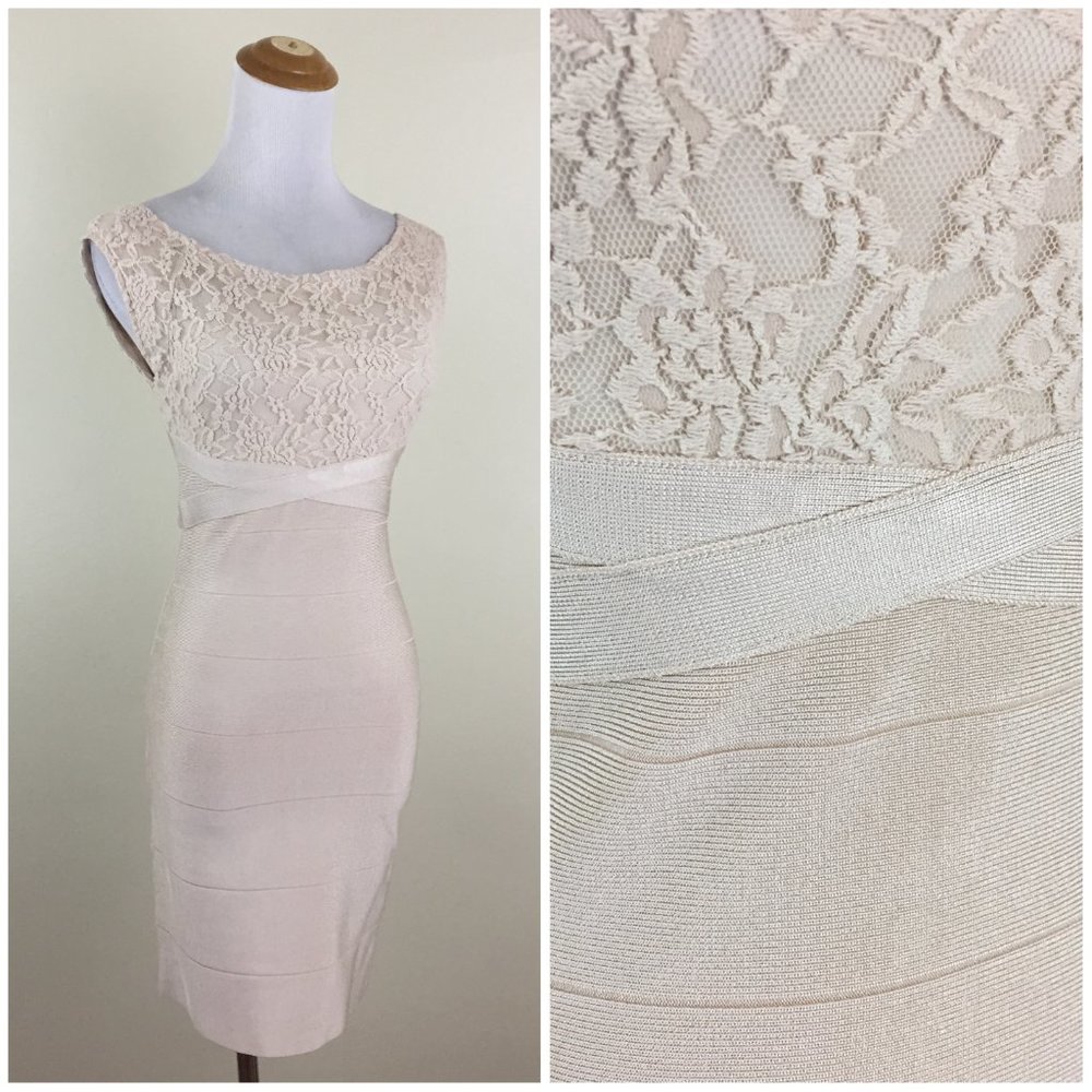 BEBE Tapico Lace Top Fitted Bodycon Bottom Fitted Dress